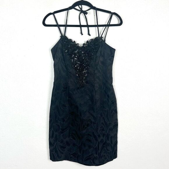 NWT Vintage ‘90s Beaded Halter Spaghetti Strap Mini Dress - Picture 2 of 9